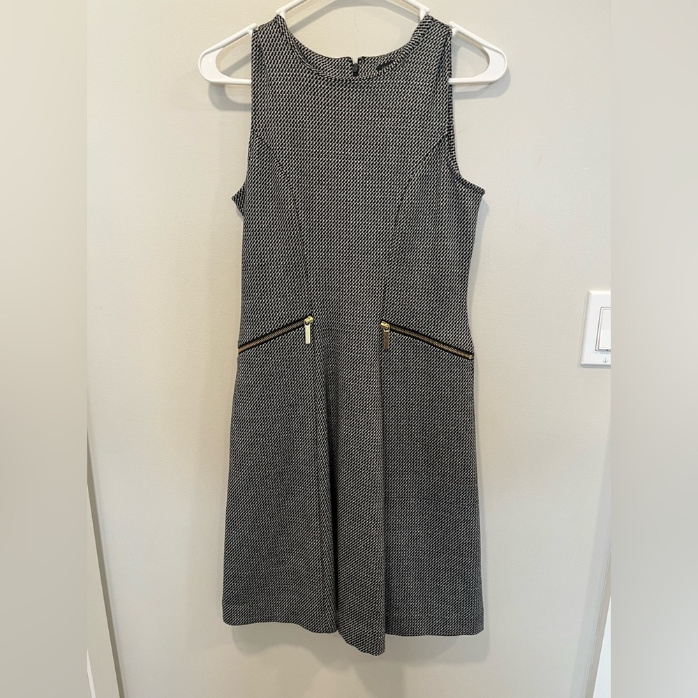 Ann Taylor Women Sleeveless Flare Plaid & Check Dress Stretch Size 0 Black